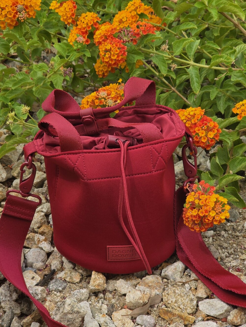 Dagne Dover Small Drawstring Bucket Bag - Crimson